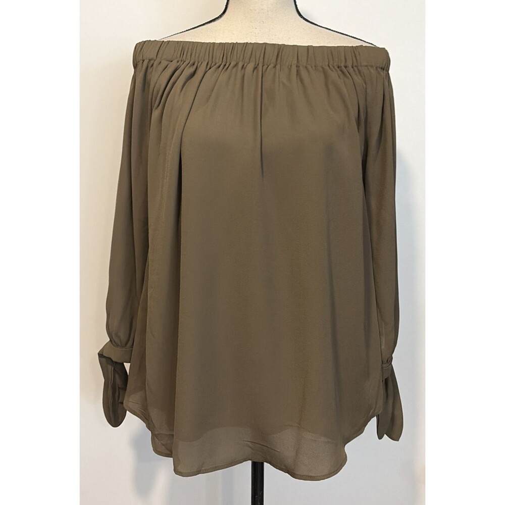 Wishlist Green Off Shoulder Blouse Tie Sleeve Flowy Boho Top Size Medium